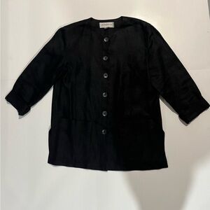 Liz Claiborne Cotton Black Blazer with Three-Quarter Sleeves